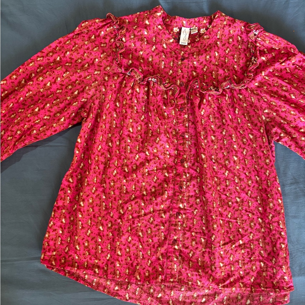 Joie Hot Pink Ruffle Peasant Blouse